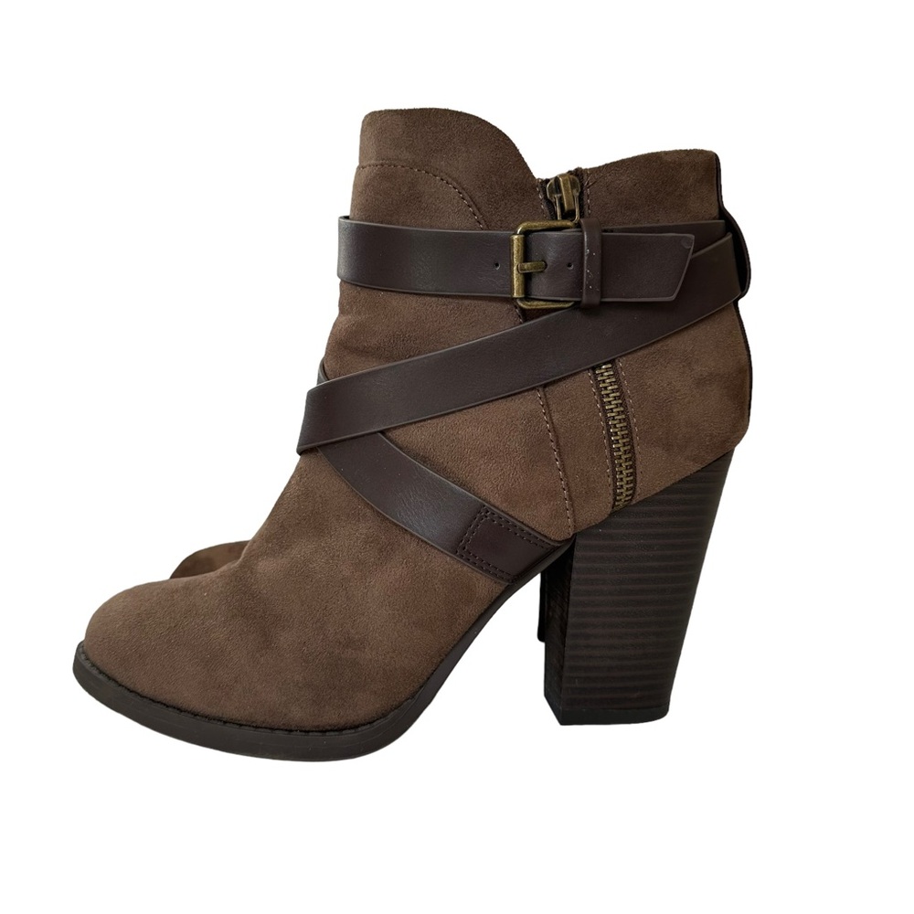 Charlotte Russ Brown Block Heel Ankle Boots Women’s 9.5 Faux Suede Faux Leather - Picture 10 of 11
